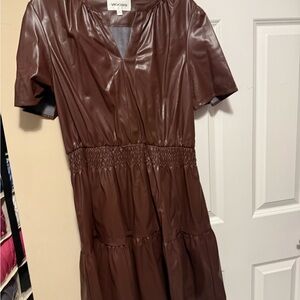 Vigoss Brown Faux Leather tiered Dress